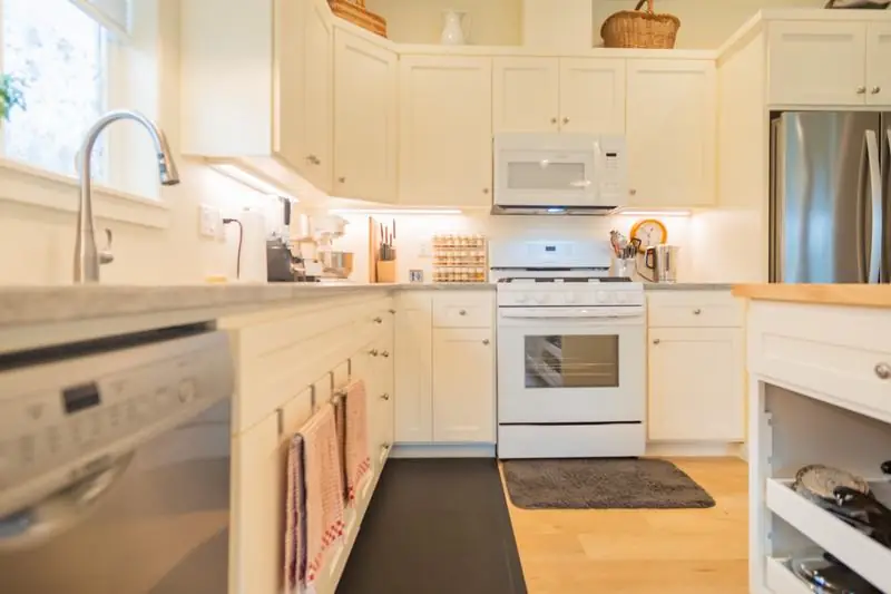 Modern kitchen with white cabinets