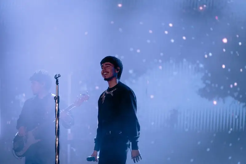 Singer under blue lights