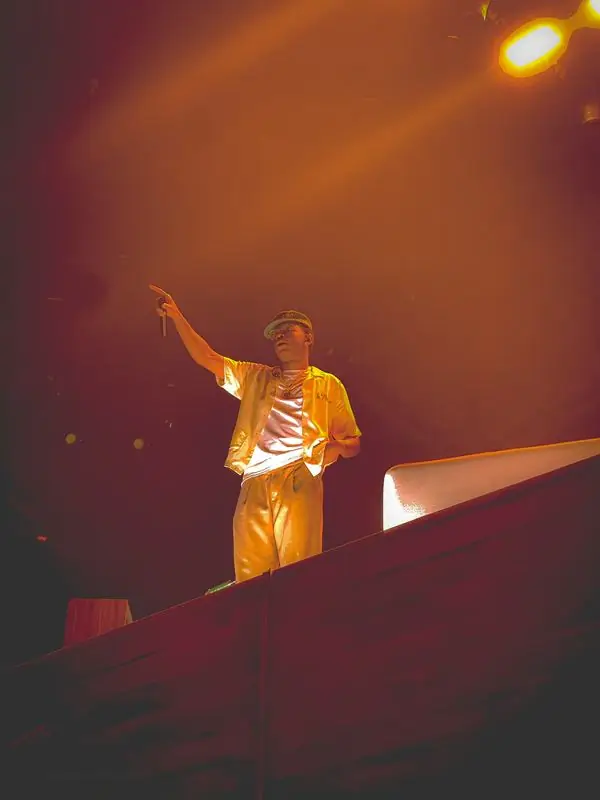 Performer pointing into the audience