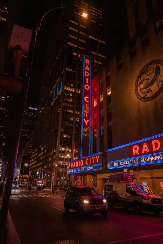 Radio City Music Hall neon at night